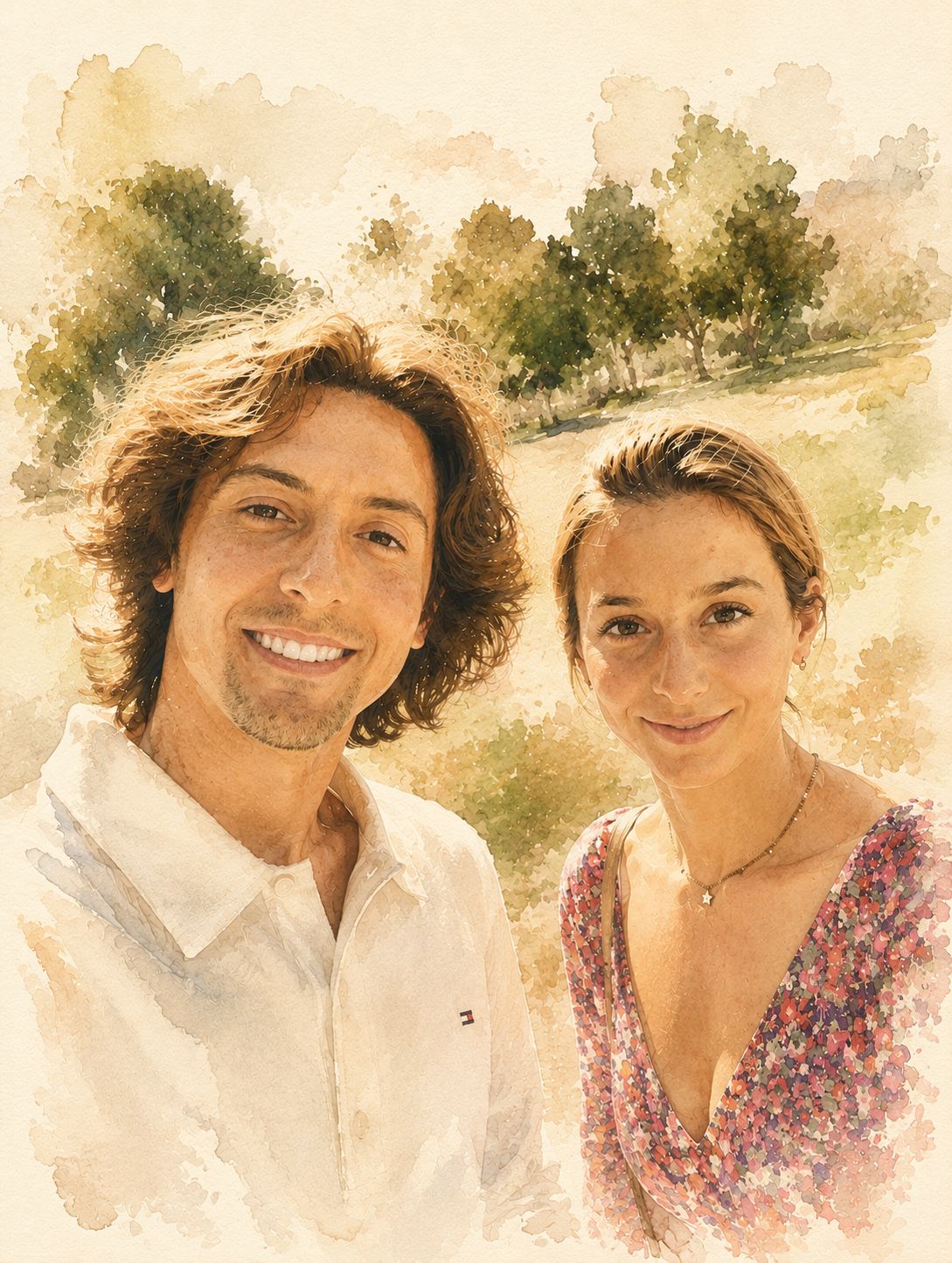 Luca and Roberta, watercolour portrait